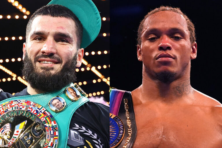 <strong>Artur Beterbiev donne un coup de poing sur la table pendant son face à face avec Anthony Yarde</strong>