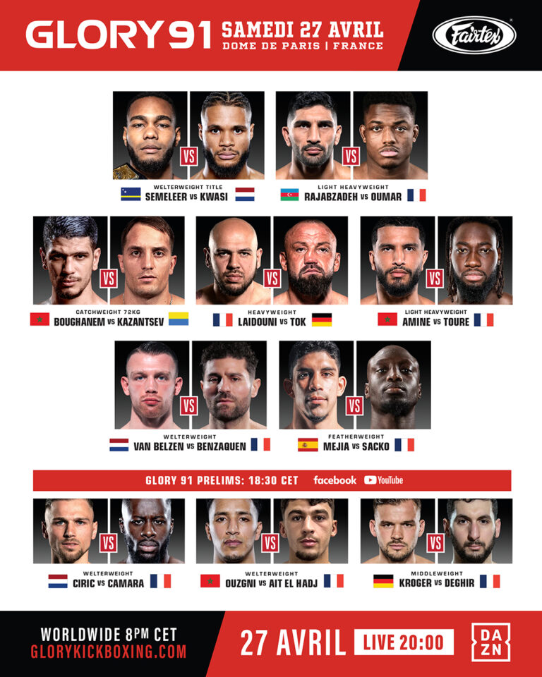 FIGHTCARD GLORY 91 PARIS : Lumière sur le kickboxing Français – Ouverture de la Billetterie